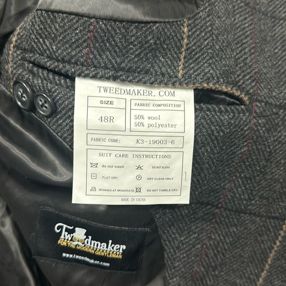 Mens Two Button Tweed Wool Stripe 3 Pieces Suit‎ Set Wedding Formal Business - Picture 12 of 12